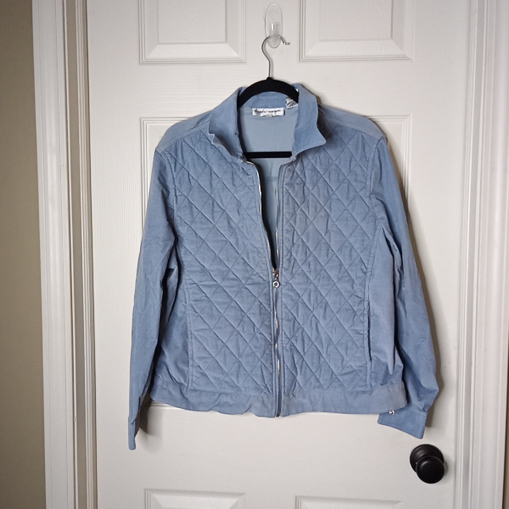 CatHy Daniels Powder Blue Quilted Corduroy Full Zip Jacket Like Blazer Sz. L